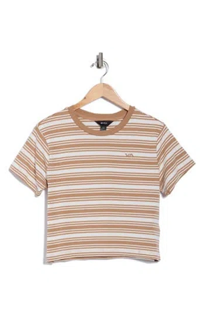 Rvca Seeing Stripes Short Sleeve Crop Tee In Brown