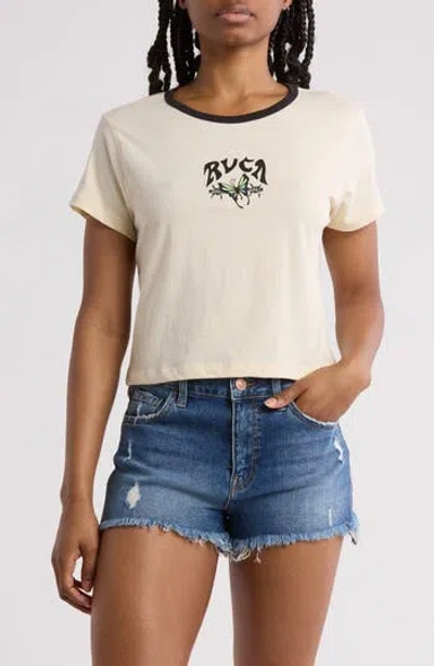 Rvca Shrunken Ringer Graphic T-shirt In Cream