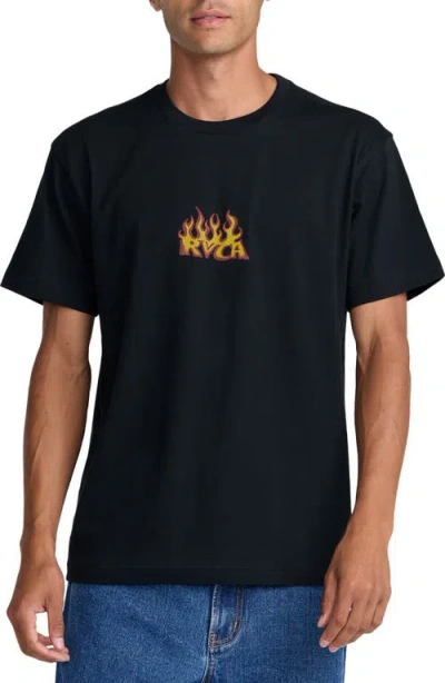Rvca Spanky Fuego Cotton Graphic T-shirt In Blue