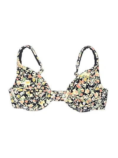 Pre-owned Rvca Swimsuit Top Yellow Floral Pattern Swimwear