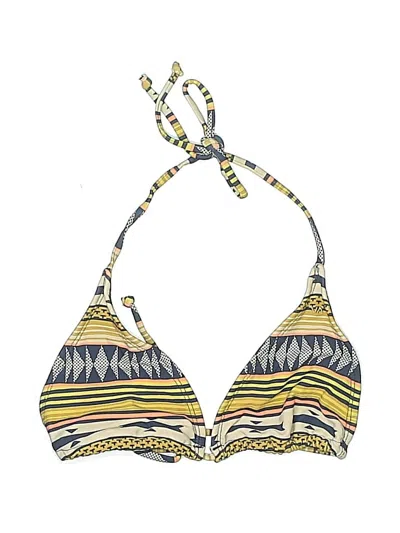 Pre-owned Rvca Swimsuit Top Yellow Print Pattern Swimwear