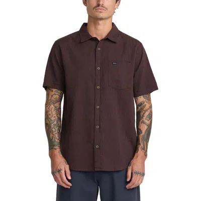 Rvca That'll Do Seersucker Short Sleeve Button-up Shirt In Burgundy
