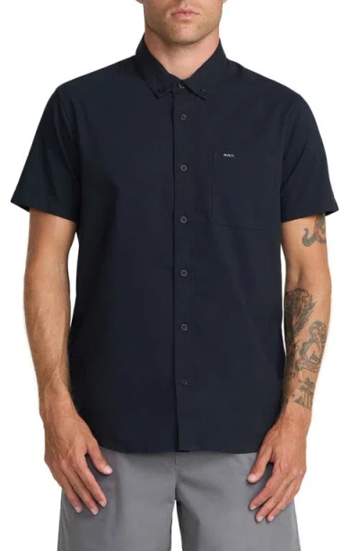 Rvca That'll Do Slim Fit Solid Short Sleeve Button-down Shirt In Blue