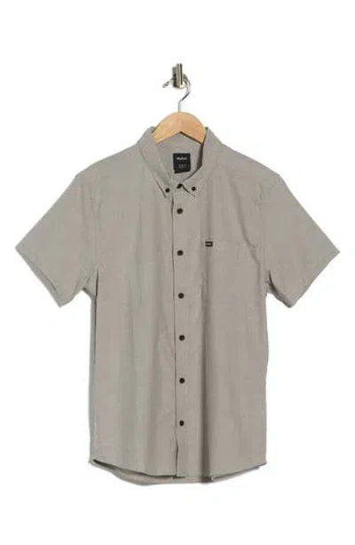 Rvca That'll Do Slim Fit Solid Short Sleeve Button-down Shirt In Gray