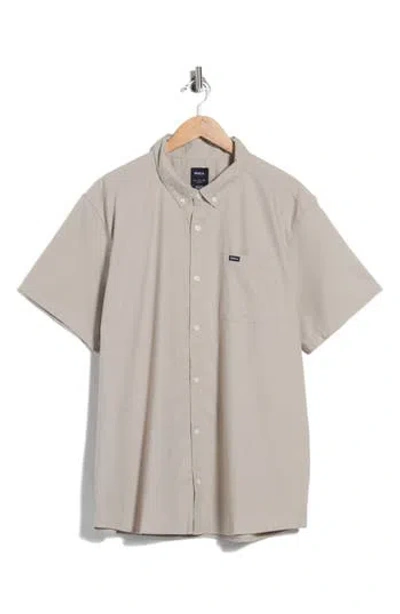 Rvca That'll Do Slim Fit Solid Short Sleeve Button-down Shirt In Vintage Khaki