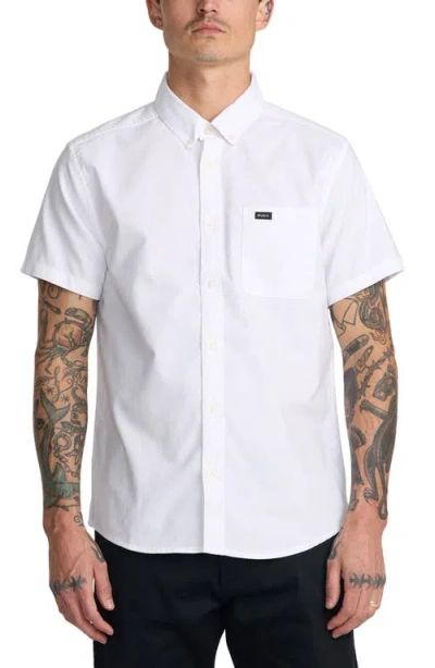 Rvca That'll Do Slim Fit Solid Short Sleeve Button-down Shirt In White