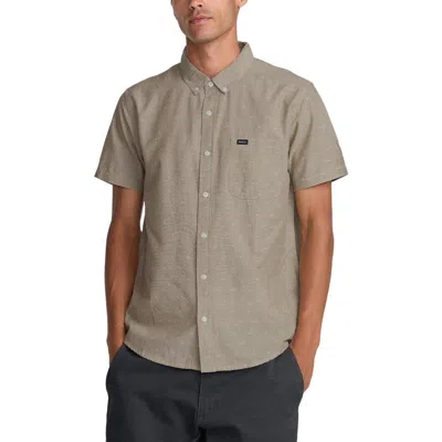 Rvca That'll Do Slim Fit Solid Short Sleeve Cotton Button-down Shirt In Gray