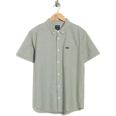 Rvca That'll Do Slim Fit Solid Short Sleeve Cotton Button-down Shirt In Green