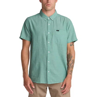 Rvca That'll Do Slim Fit Solid Short Sleeve Cotton Button-down Shirt In Green