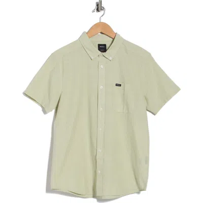 Rvca That'll Do Slim Fit Solid Short Sleeve Cotton Button-down Shirt In Laurel Green