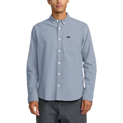 Rvca That'll Do Stretch Cotton Blend Button-down Shirt In Blue