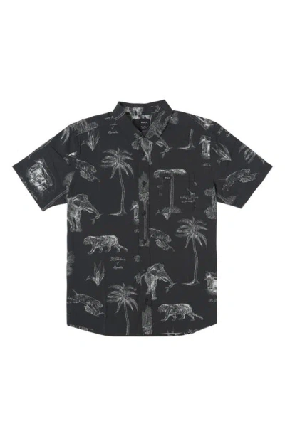 Rvca Tropic Wind Regular Fit Short Sleeve Button-up Shirt In Black