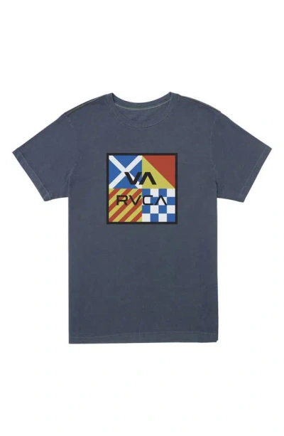 Rvca Va All The Way Logo Graphic T-shirt In Moody Blue