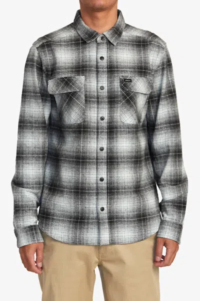 Rvca Vesuvio Plaid Flannel Shirt In Green Tea In Black