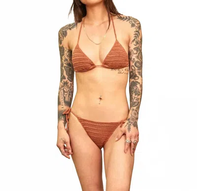 Rvca Westside Cheeky Crochet Bikini Bottom In Burnt Copper In Brown