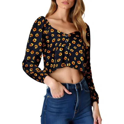 Rvca Womens Floral Print Viscose Cropped In Black
