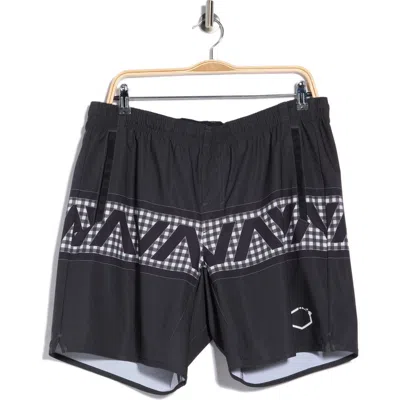 Rvca Yogger Hawaii Stretch Athletic Shorts In Black White