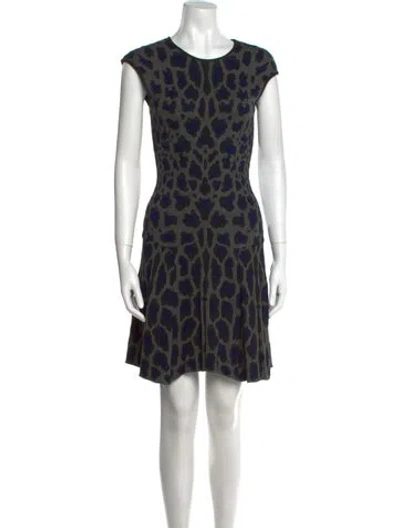 Pre-owned Rvn Animal Print Knee-length Dress In Gray