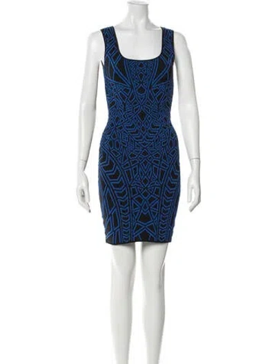 Pre-owned Rvn Graphic Print Mini Dress In Blue