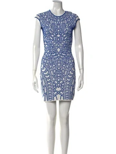 Pre-owned Rvn Graphic Print Mini Dress In Blue/white