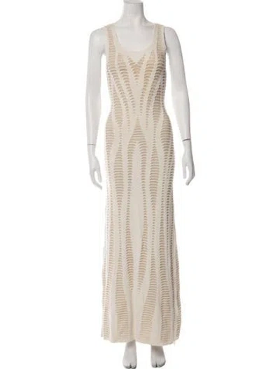 Pre-owned Rvn Patterned Long Dress In Neutrals
