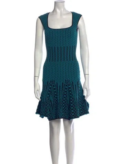 Pre-owned Rvn Patterned Mini Dress In Blue