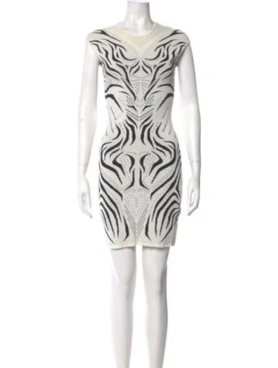 Pre-owned Rvn Printed Mini Dress In White