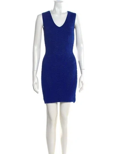Pre-owned Rvn V-neck Mini Dress In Blue