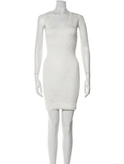 Pre-owned Rvn V-neck Mini Dress In Neutral