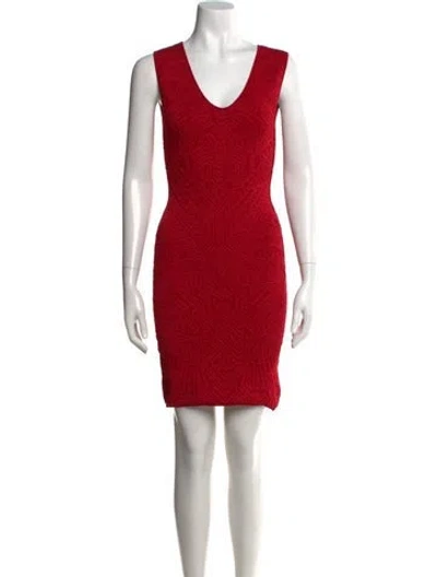 Pre-owned Rvn V-neck Mini Dress In Red