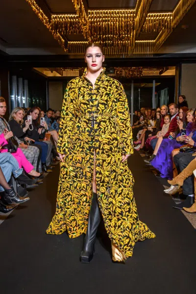 Rvng Couture Gemma Coat Gown In Yellow