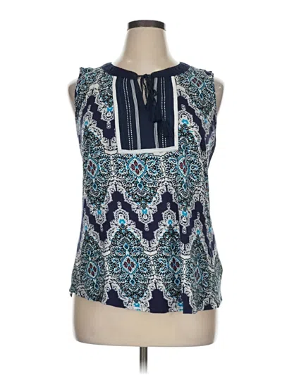 Pre-owned Rxb Tank Top Blue Graphic Pattern Keyhole Neckline Tops