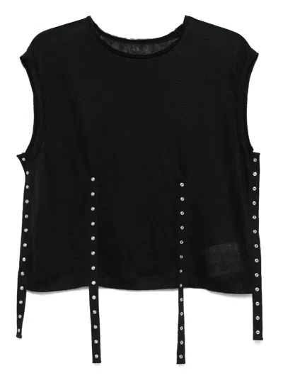 Rxquette Snap Linen Top In Black