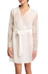 Rya Collection Giselle Lace Accent Chiffon Cover-up Robe In Ivory