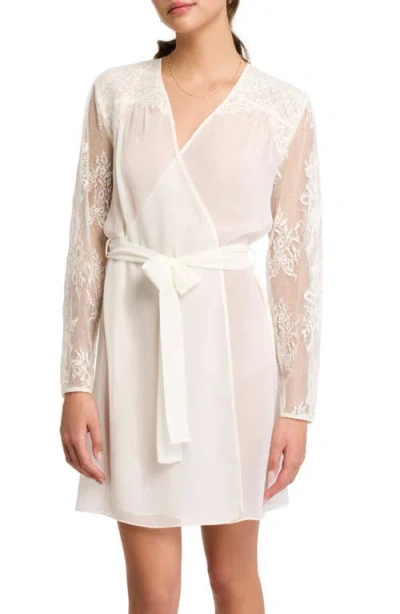 Rya Collection Giselle Lace Accent Chiffon Cover-up Robe In Ivory