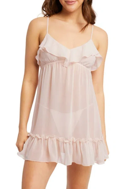 Rya Collection Love Joy Babydoll Chiffon Chemise & Thong In Blush
