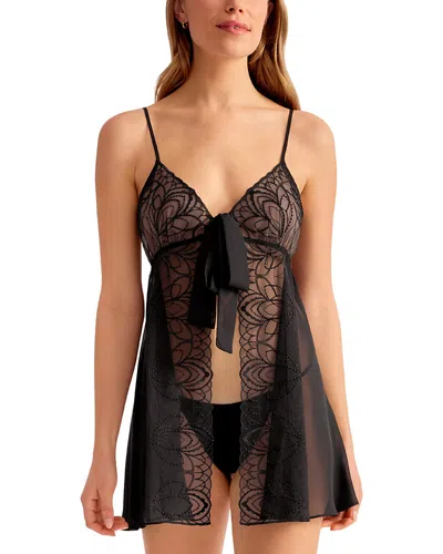 Rya Collection Opera Babydoll Chemise & Thong Set In Black