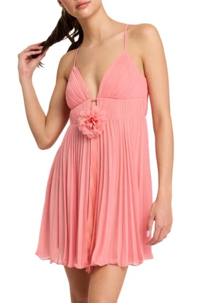 Rya Collection Shirin Rosette Pleated Chiffon Chemise In Rosewood