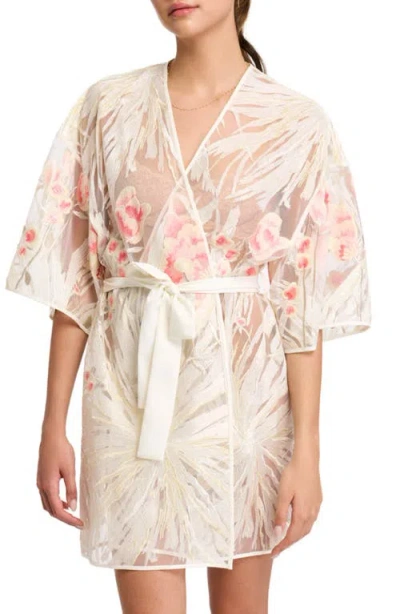 Rya Collection Tamara Embroidered Tie Waist Cover-up Robe In Ivory Mix