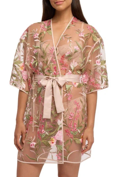 Rya Collection Valencia Embroidered Mesh Dressing Gown In Azalea Mix