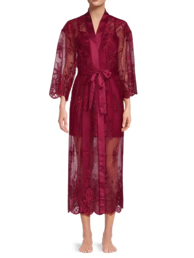 Rya Collection Women's Floral Embroidered Sheer Maxi Robe In Sangria