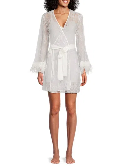 Rya Collection Women's Lace Feather Trim Robe In Neutral