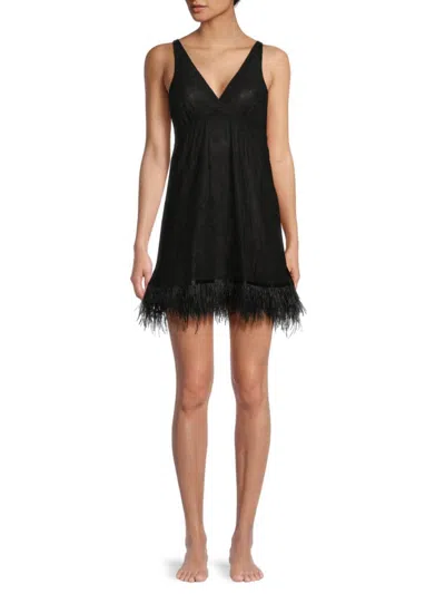 Rya Collection Women's Lace Fringe Trim Chemise In Black