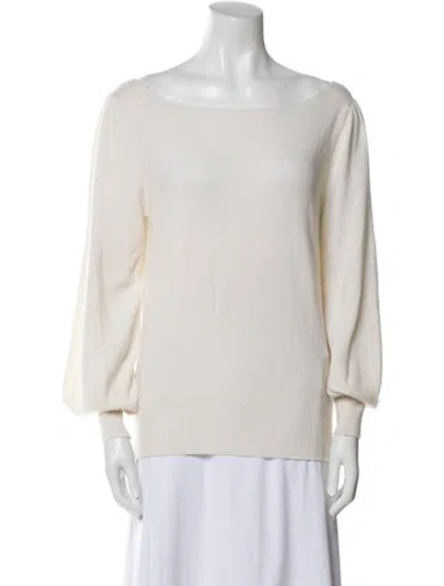 Pre-owned Ryan Roche Cashmere Bateau Neckline Sweater In Neutral