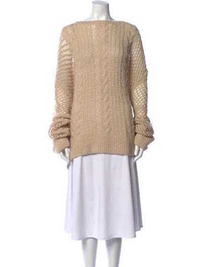 Pre-owned Ryan Roche Cashmere Bateau Neckline Sweater In Neutrals