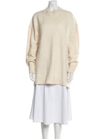 Pre-owned Ryan Roche Cashmere Mock Neck Sweater In Neutral