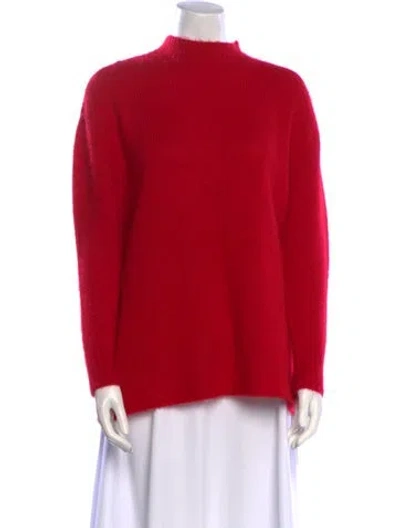 Pre-owned Ryan Roche Cashmere Mock Neck Sweater In Red
