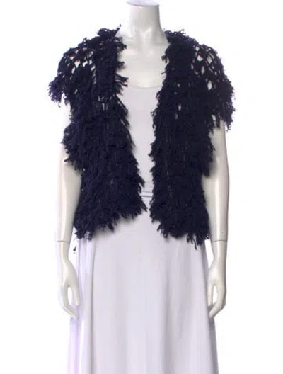 Pre-owned Ryan Roche Cashmere Open Front Sweater In Blue