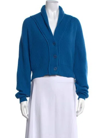 Pre-owned Ryan Roche Cashmere Open Front Sweater In Blue