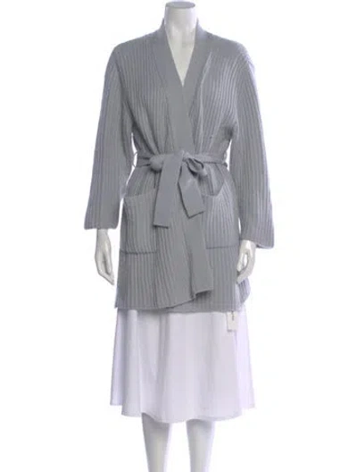 Pre-owned Ryan Roche Cashmere Open Front Sweater In Gray